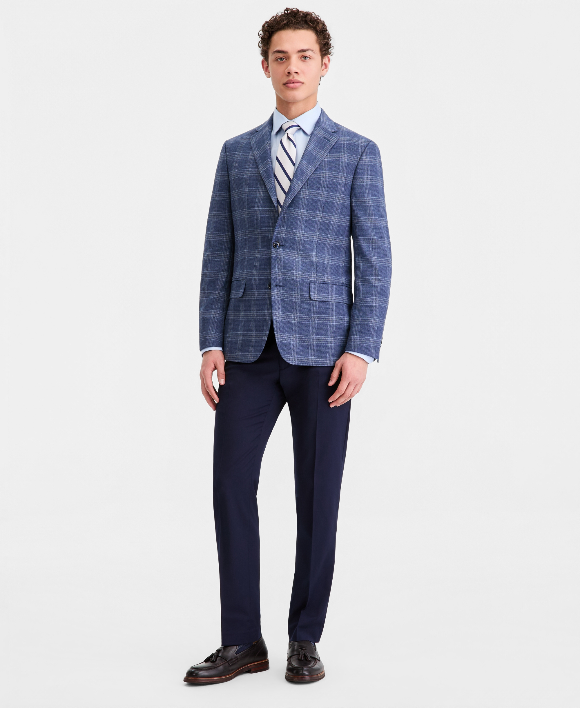 Tommy Hilfiger Men's Modern-Fit Patterned Blazer - Dark Blue Plaid