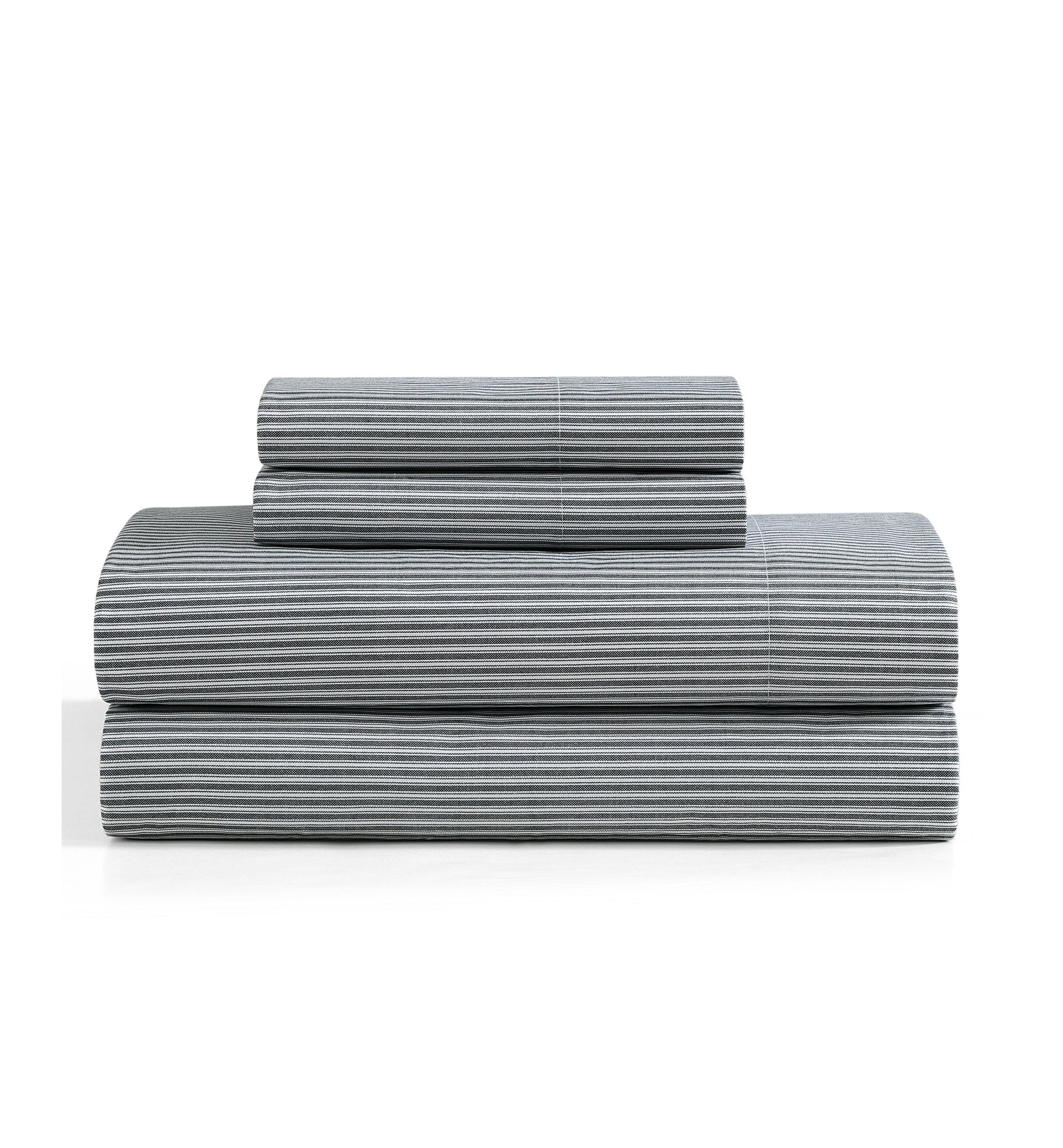 Tommy Hilfiger Printed 200-Thread Count Cotton Percale Sheet Set - Highland Ticking Stripe Navy
