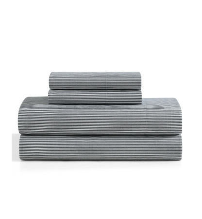 Tommy Hilfiger Printed 200-Thread Count Cotton Percale Sheet Set - Highland Ticking Stripe Navy