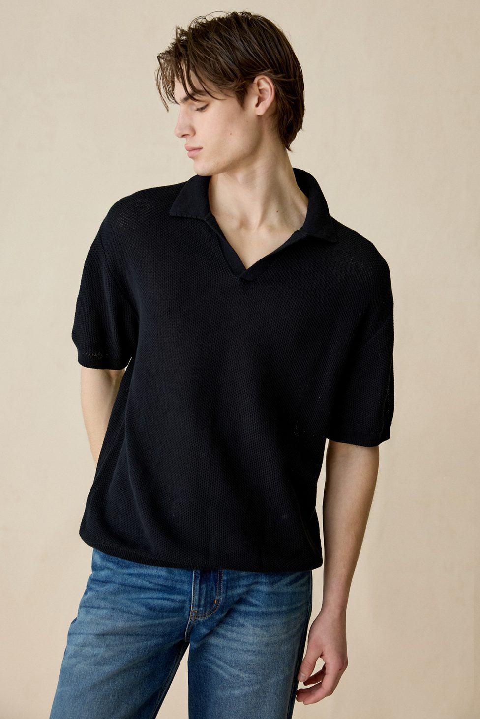 UO Skylor Popover Polo Collar Sweater - Black