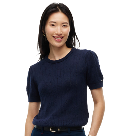 Tommy Hilfiger Women's Pointelle Puff-Sleeve Sweater - Dark Blue