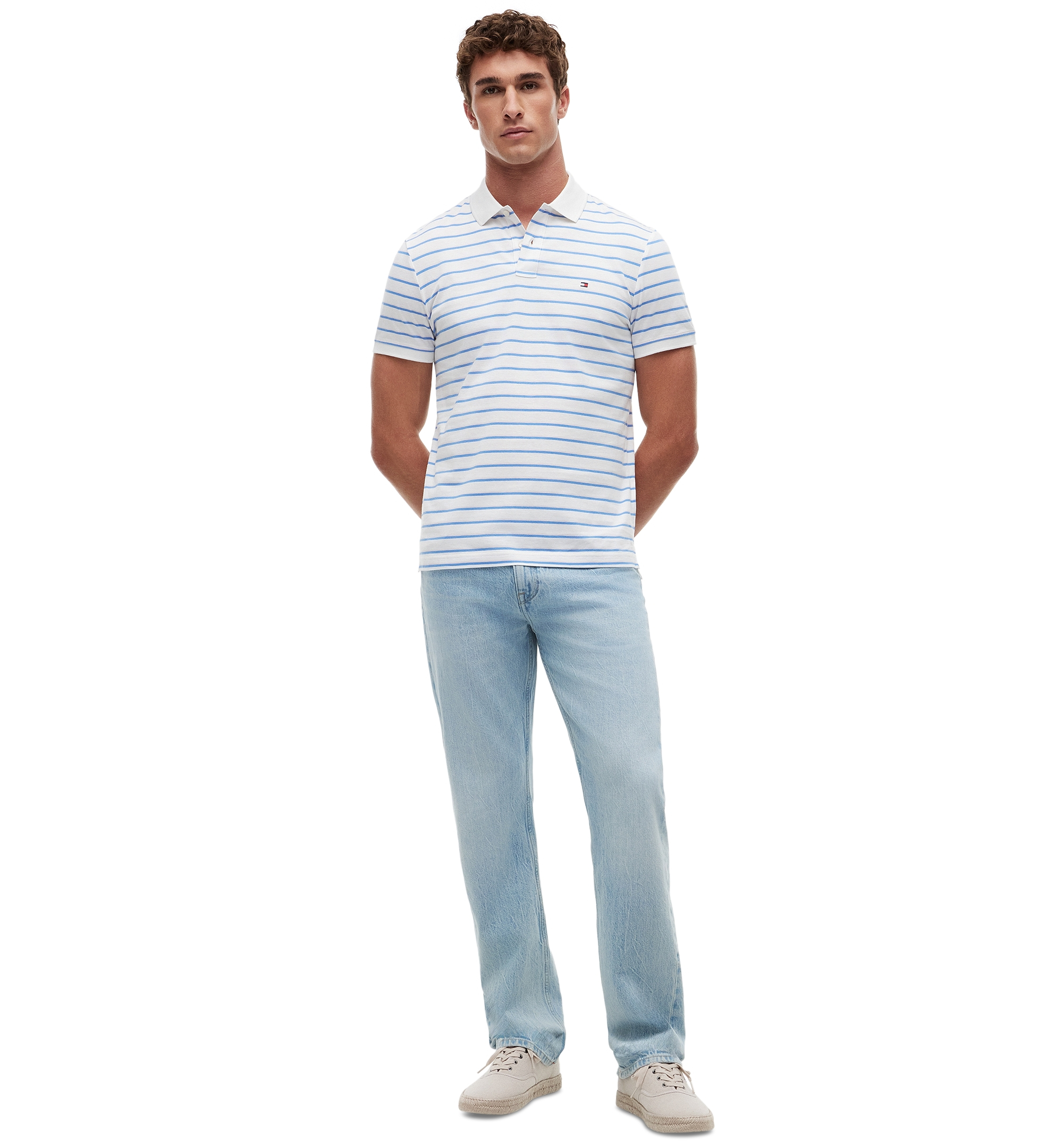 Tommy Hilfiger Men's Regular-Fit Smooth Touch Stripe Polo Shirt - White / Pink Lily