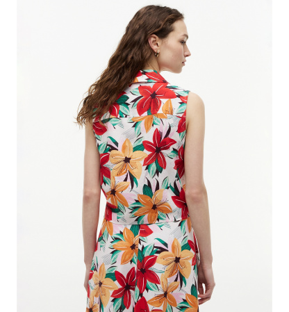 Tommy Hilfiger Women's Linen Knotted Collared Top - Hibiscus Garden Ecru