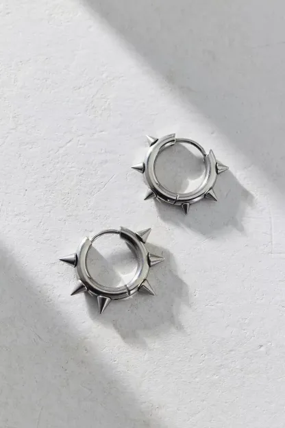 Spike Waterproof Huggie Hoop Earring - Silver