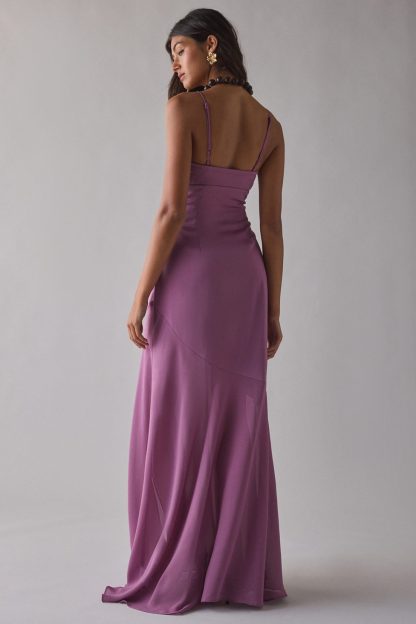 UO Sky High Sheer Illusion Asymmetric Maxi Dress - Purple