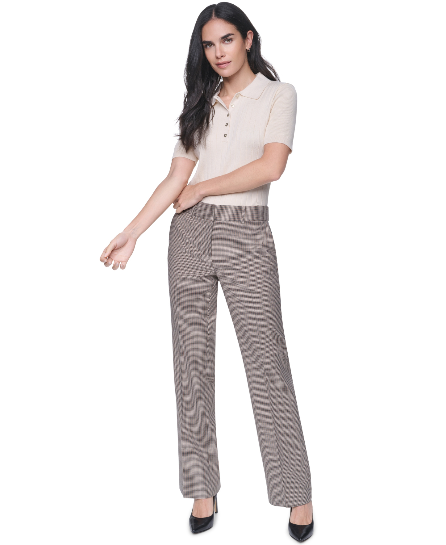 Tommy Hilfiger Women's Mid-Rise Bootcut Pants - Khaki Multi