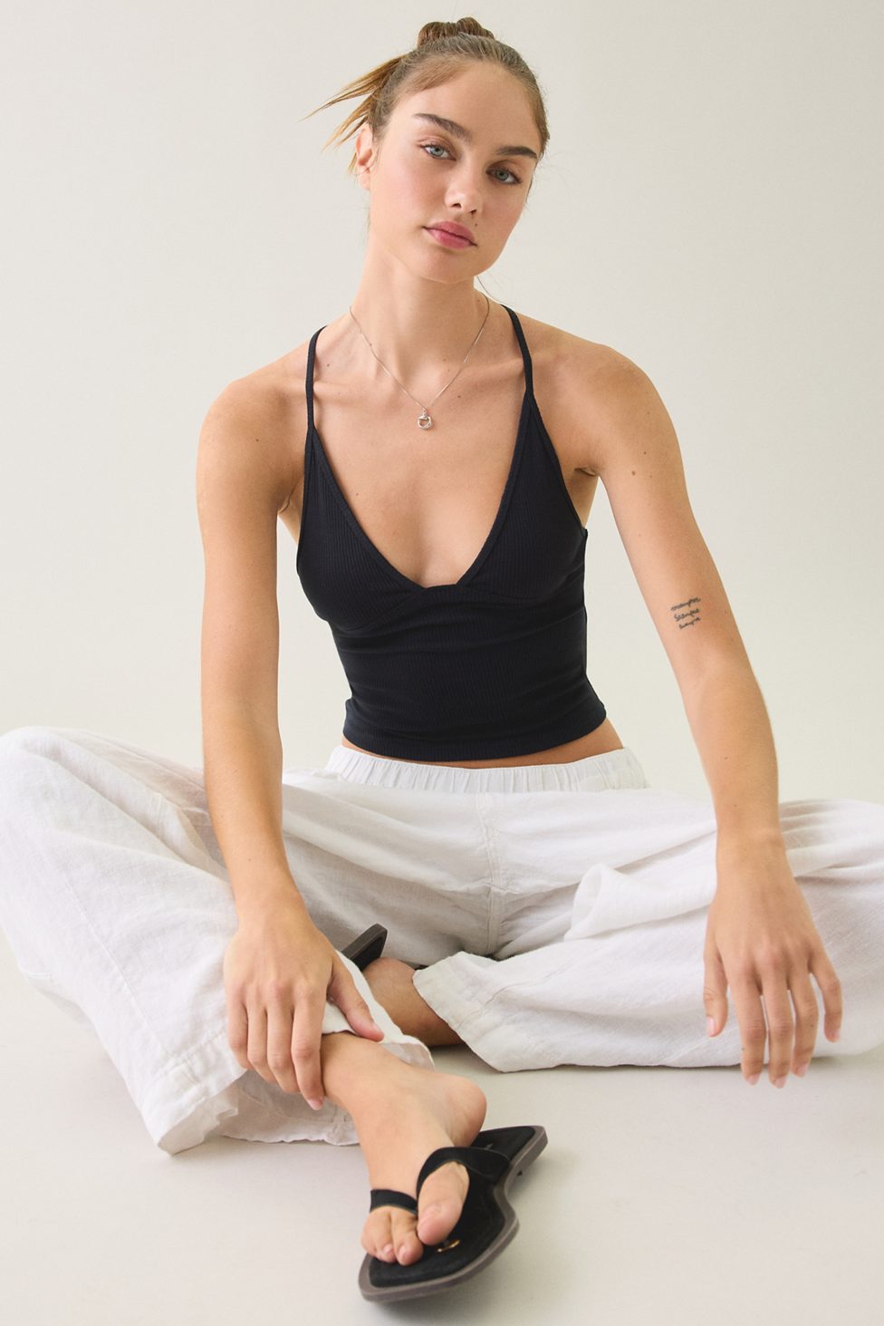 BDG Hold Me Tight Ribbed Racerback Cropped Cami - Black