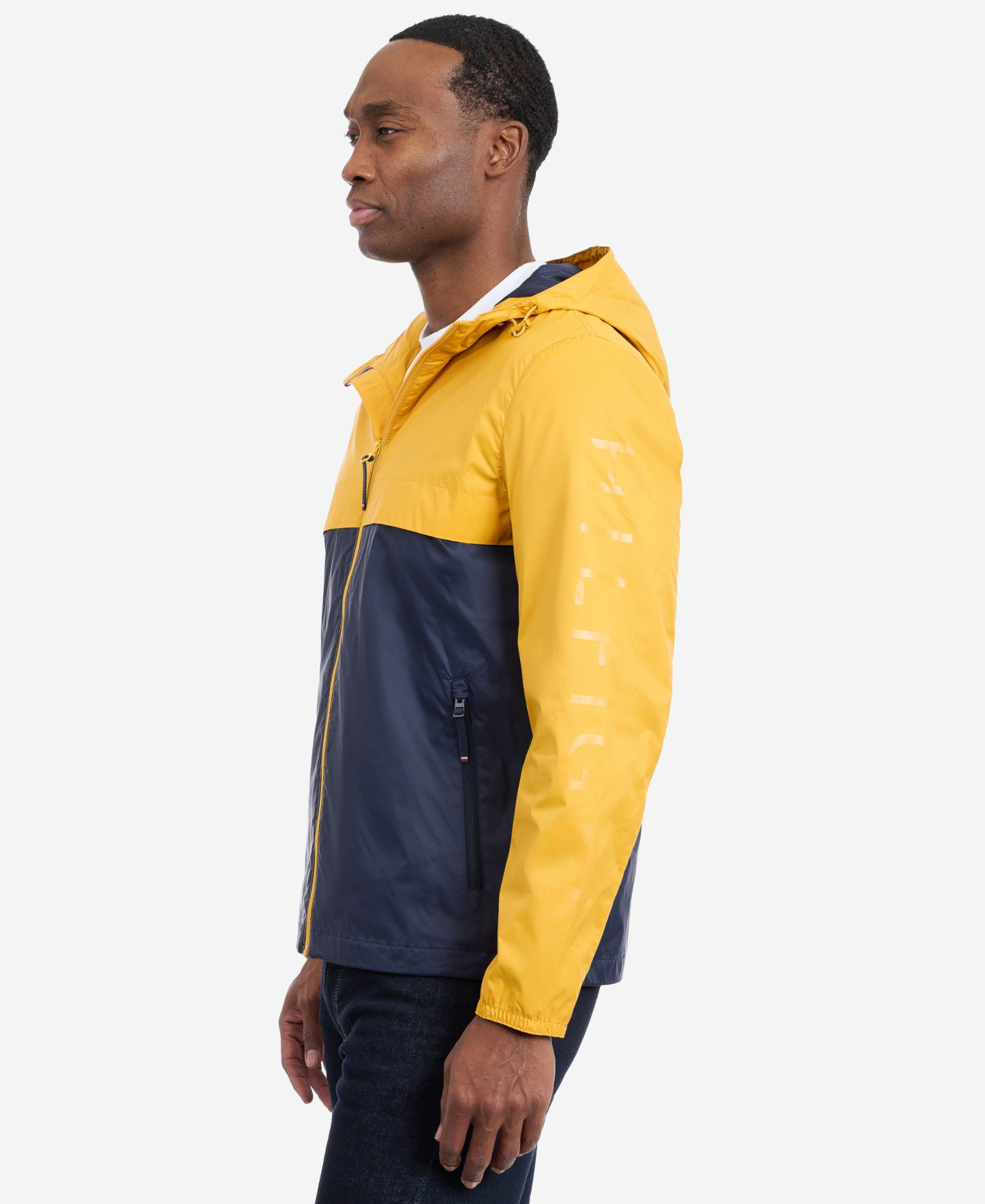 Tommy Hilfiger Men's Hooded Windbreaker Jacket - Yellow/Navy