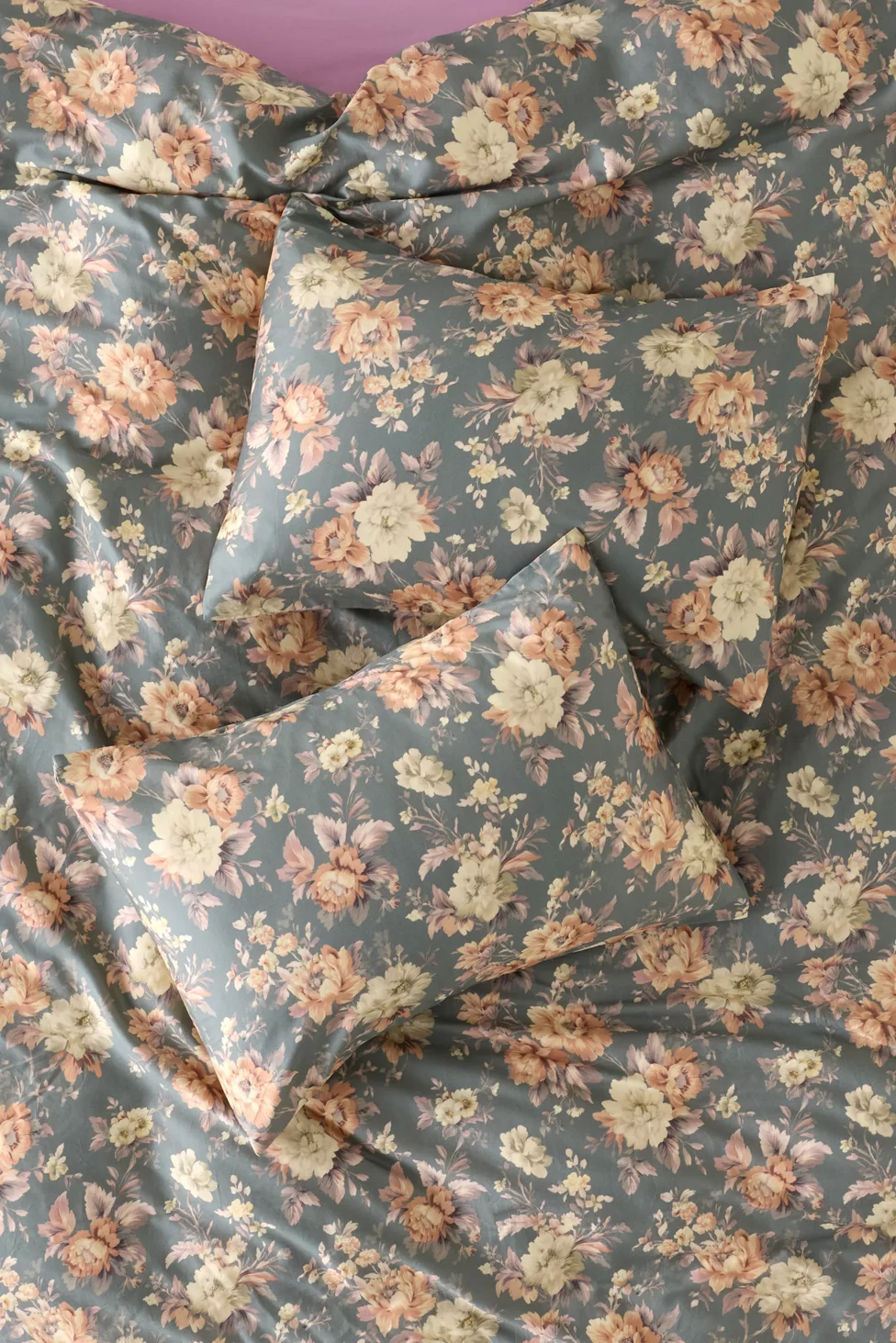 Gemma Floral Printed Cotton Sateen Sham Set - Teal Floral