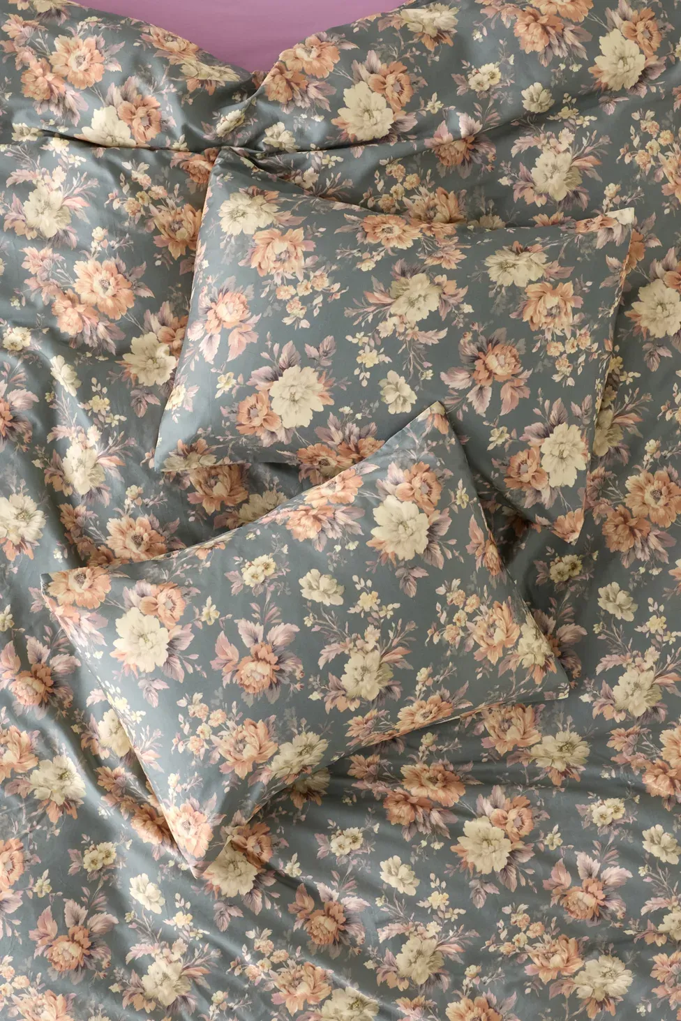 Gemma Floral Printed Cotton Sateen Sham Set - Teal Floral