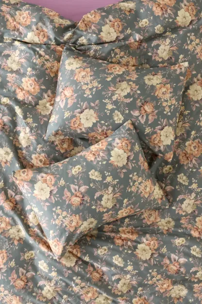 Gemma Floral Printed Cotton Sateen Sham Set - Teal Floral