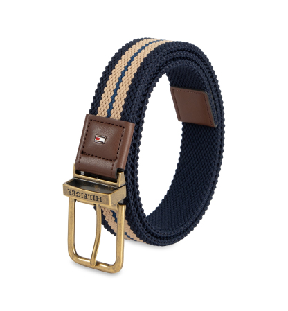 35MM Tommy Hilfiger Men's Two-In-One Reversible Striped Stretch Cord Belt - Tan/Navy