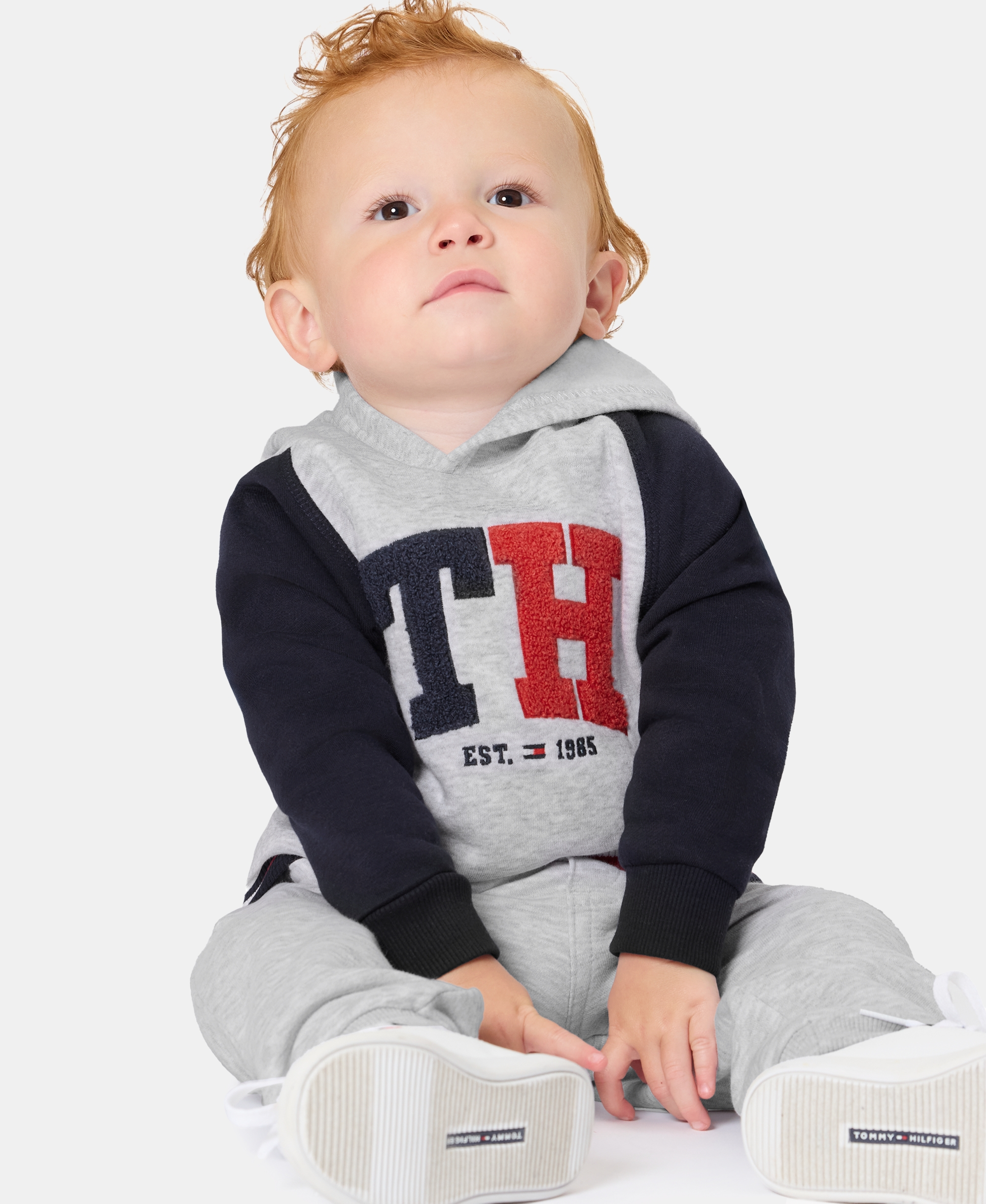Tommy Hilfiger Baby Boys' Color-Blocked Logo Hoodie and Jogger Pants, 2-Piece Set - Gray Heather/Navy