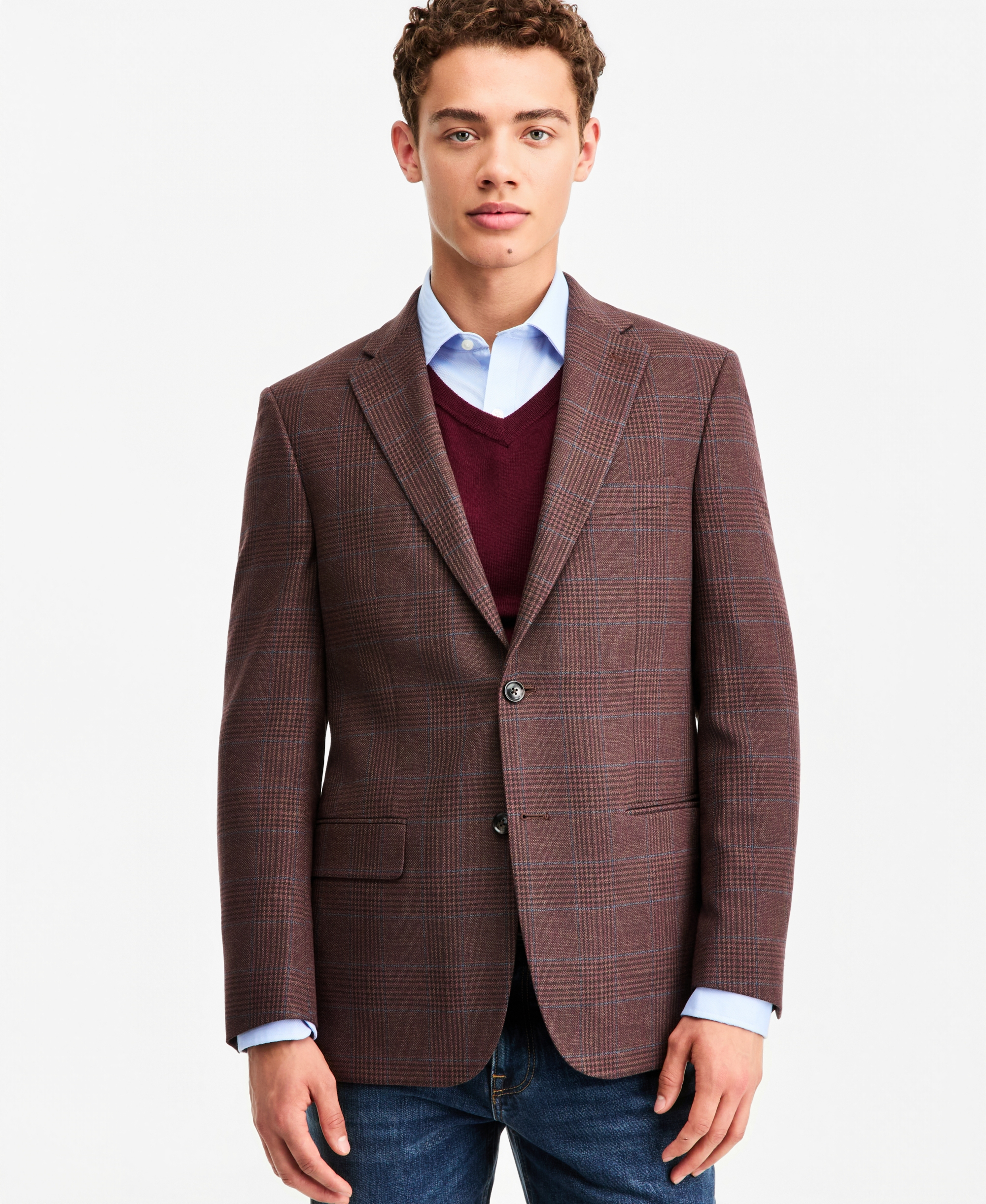 Tommy Hilfiger Men's Modern-Fit Patterned Sport Coat - Brown Wine