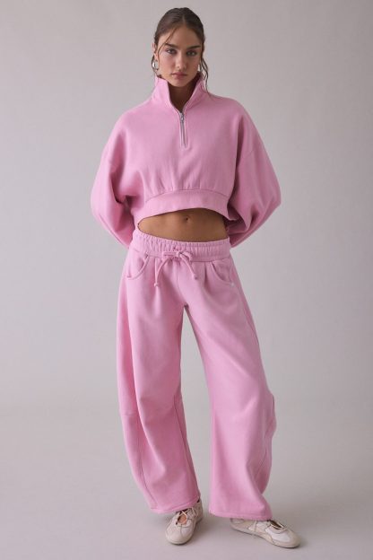 Out From Under Essential Barrel Leg Full Length Sweatpants - Pink