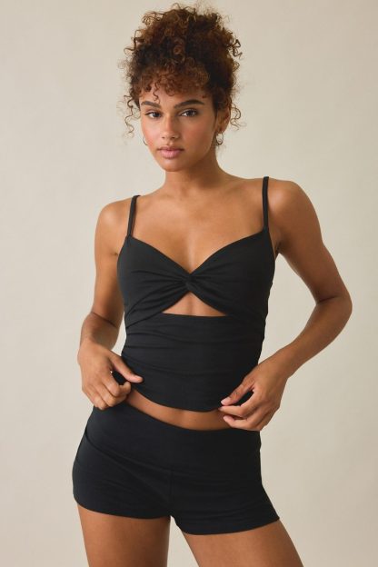 Out From Under Bec Twist-Front Cropped Cami - Black