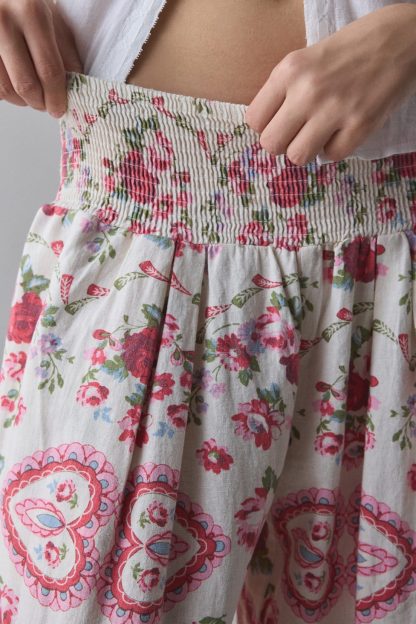 Kimchi Blue Caroline Smocked Wide Leg Linen-Blend Pants - Cabbage Rose