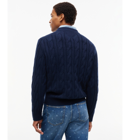 Tommy Hilfiger Men's American Icons Cable Crewneck Lambswool Sweater, Macy’s Exclusive - Dark Blue