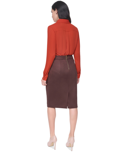 Tommy Hilfiger Women's Long-Sleeve Button-Front Pleated-Sleeve Blouse - Paprika