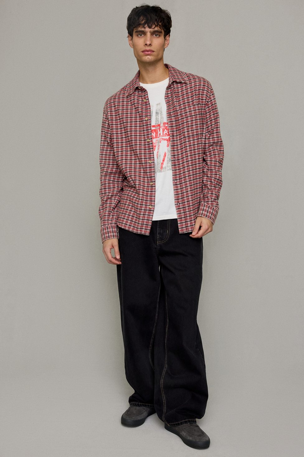 BDG Baggy Flannel Long Sleeve Shirt - Red