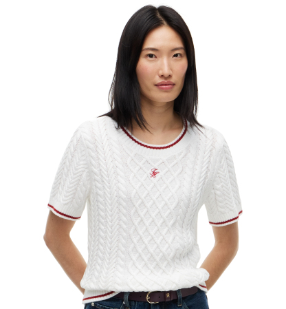 Tommy Hilfiger Women's Heritage Cable-Knit Short-Sleeve Sweater - Ecru