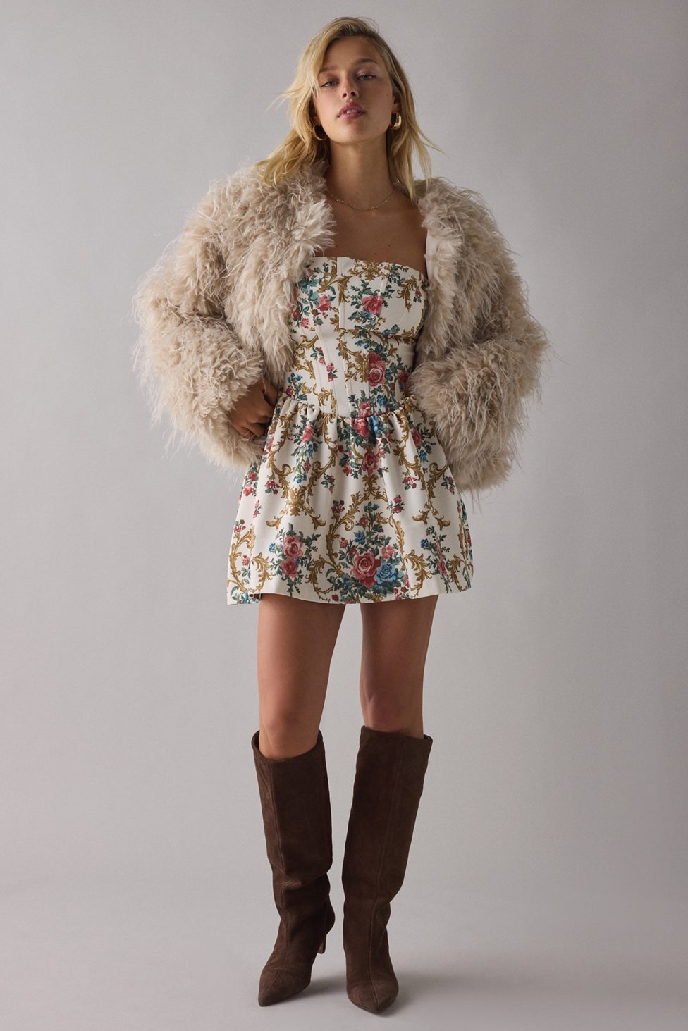 Kimchi Blue Sugar Plum Strapless Corset Mini Dress - Neutral Multi