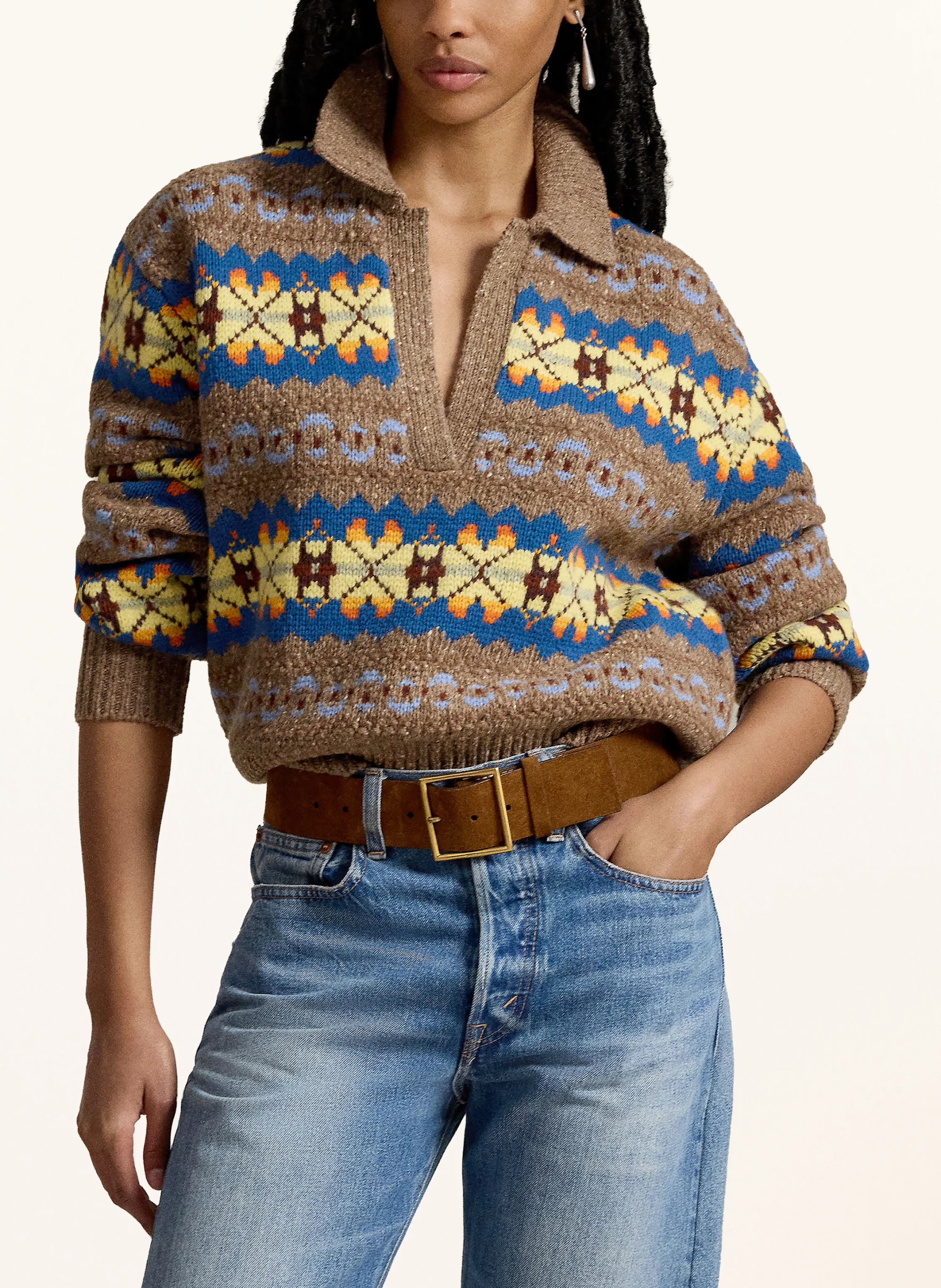 POLO RALPH LAUREN Pullover – BEIGE / HELLGELB / BLAU