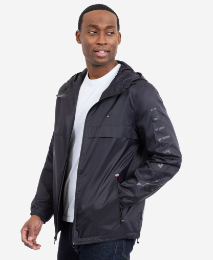 Tommy Hilfiger Men's Hooded Windbreaker Jacket - Black