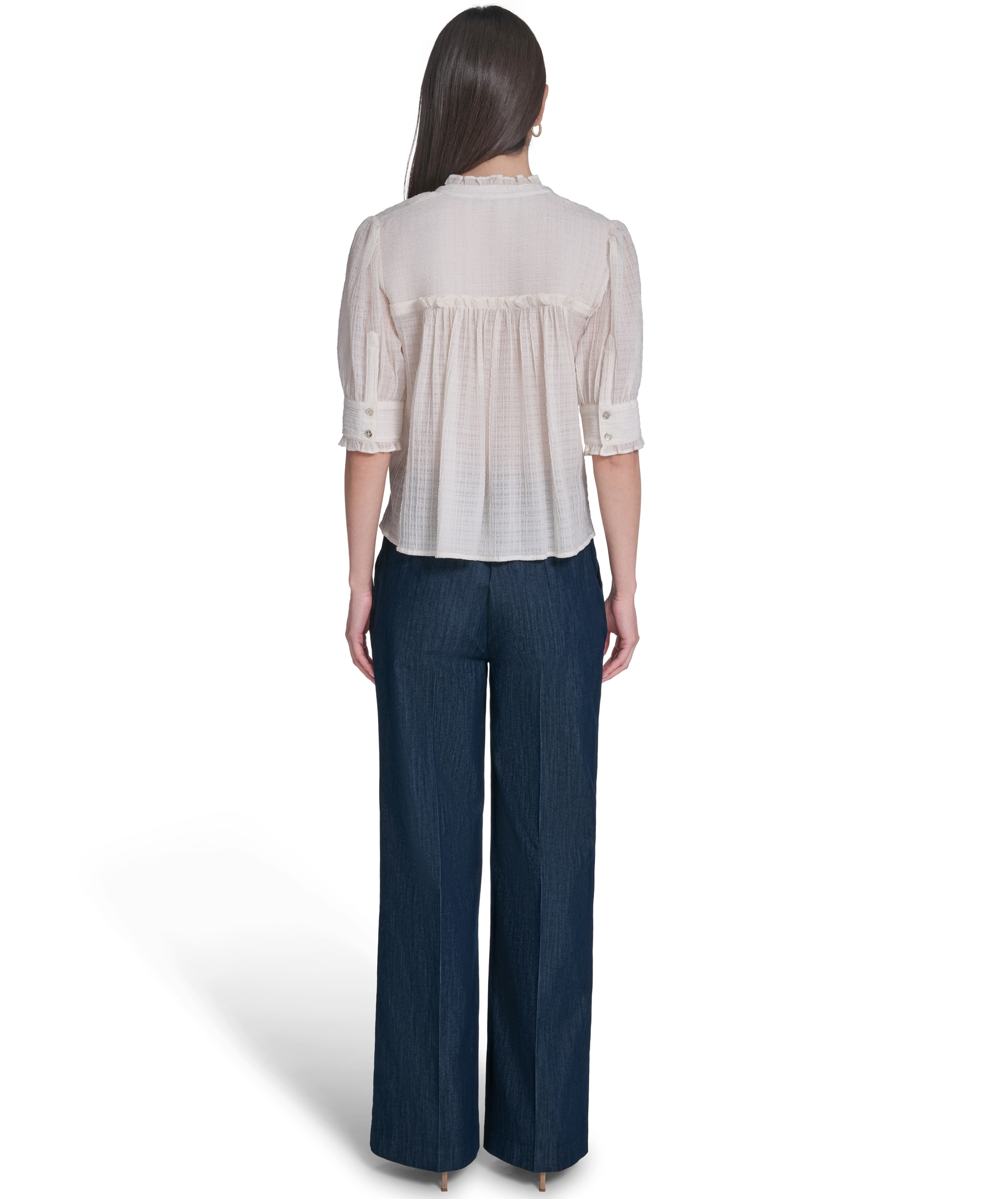 Tommy Hilfiger Women's Puff-Sleeve Button-Front Top - Ivory