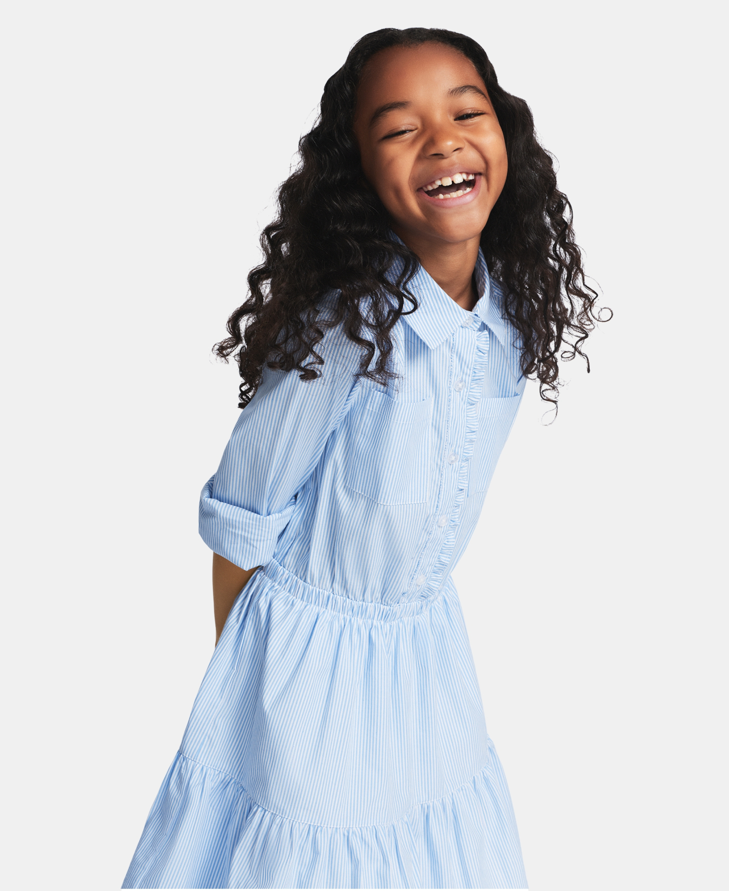 Tommy Hilfiger Girls' 7-16 Striped Long-Sleeve Shirt Dress - White