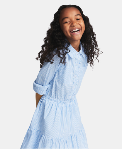 Tommy Hilfiger Girls' 7-16 Striped Long-Sleeve Shirt Dress - White