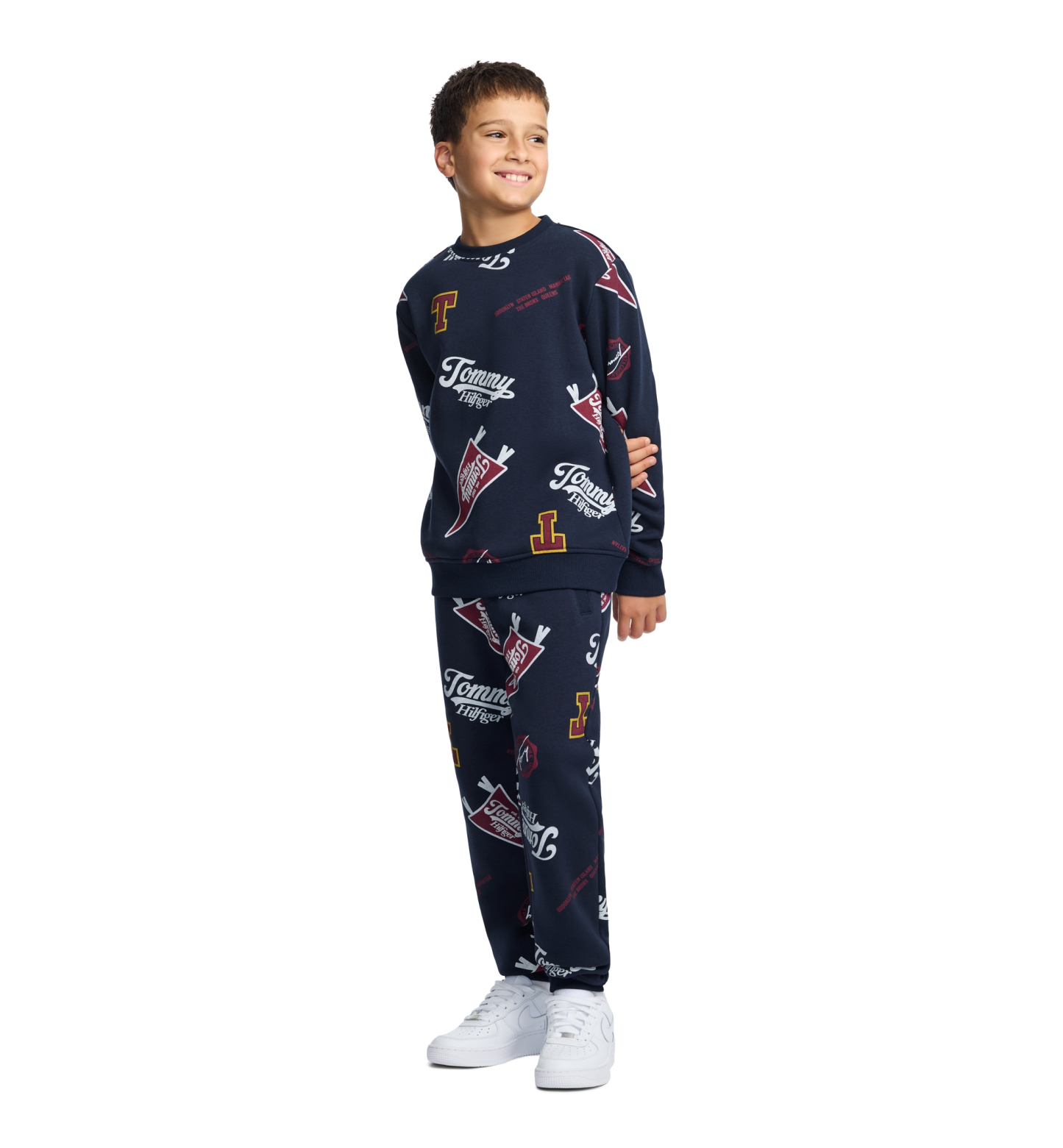 Tommy Hilfiger Boys' 8-20 Collegiate Allover Print Crew Relaxed-Fit Sweatshirt - Navy Blazer