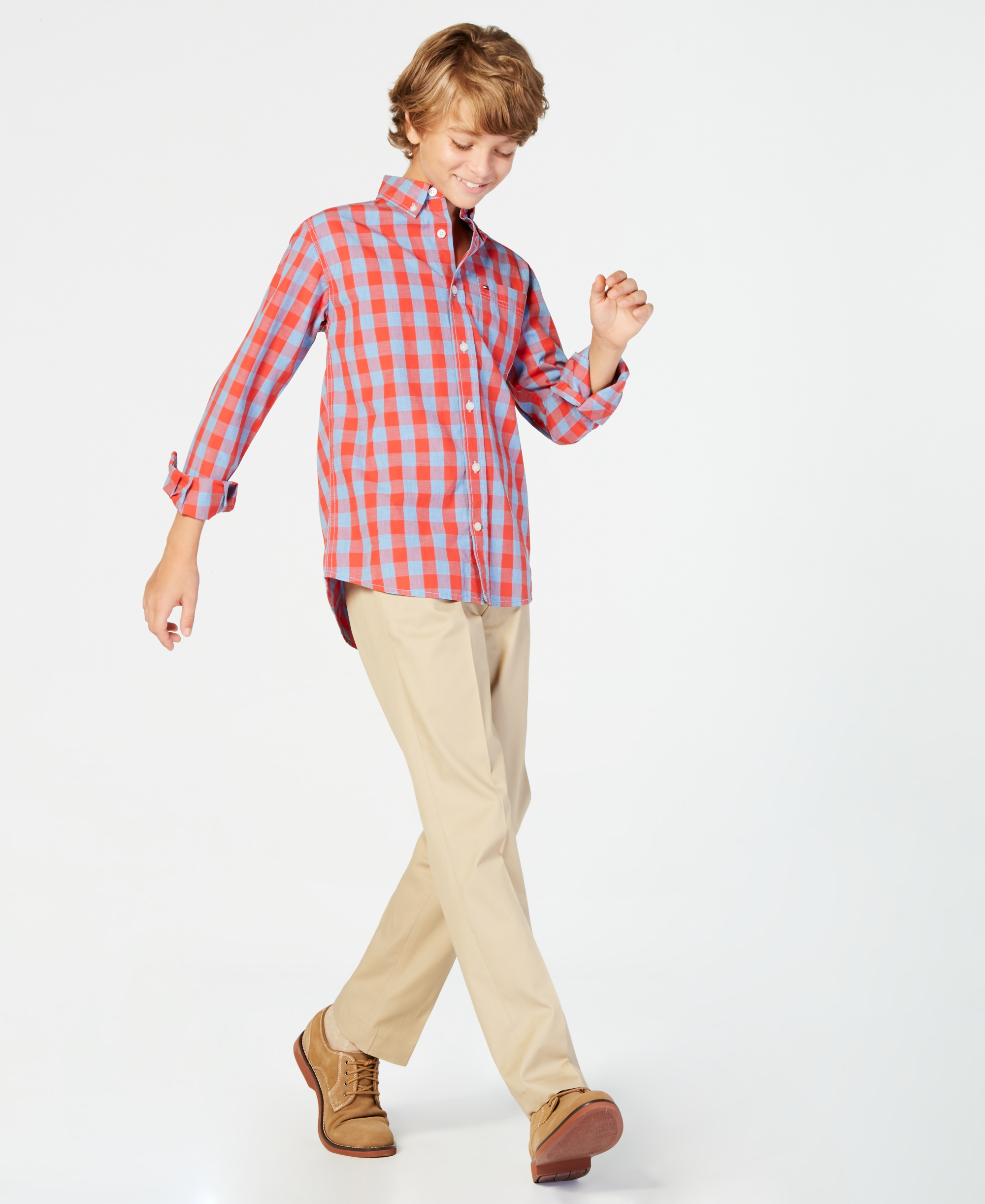 Tommy Hilfiger Boys' 8-20 Kirk Box-Plaid Button-Down Shirt - Fireside