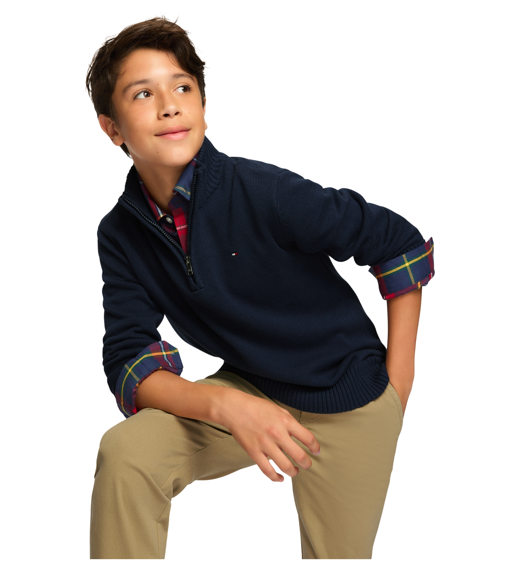 Tommy Hilfiger Boys' 8-20 Zipneck Cotton Quarter-Zip Sweater - Navy Blazer