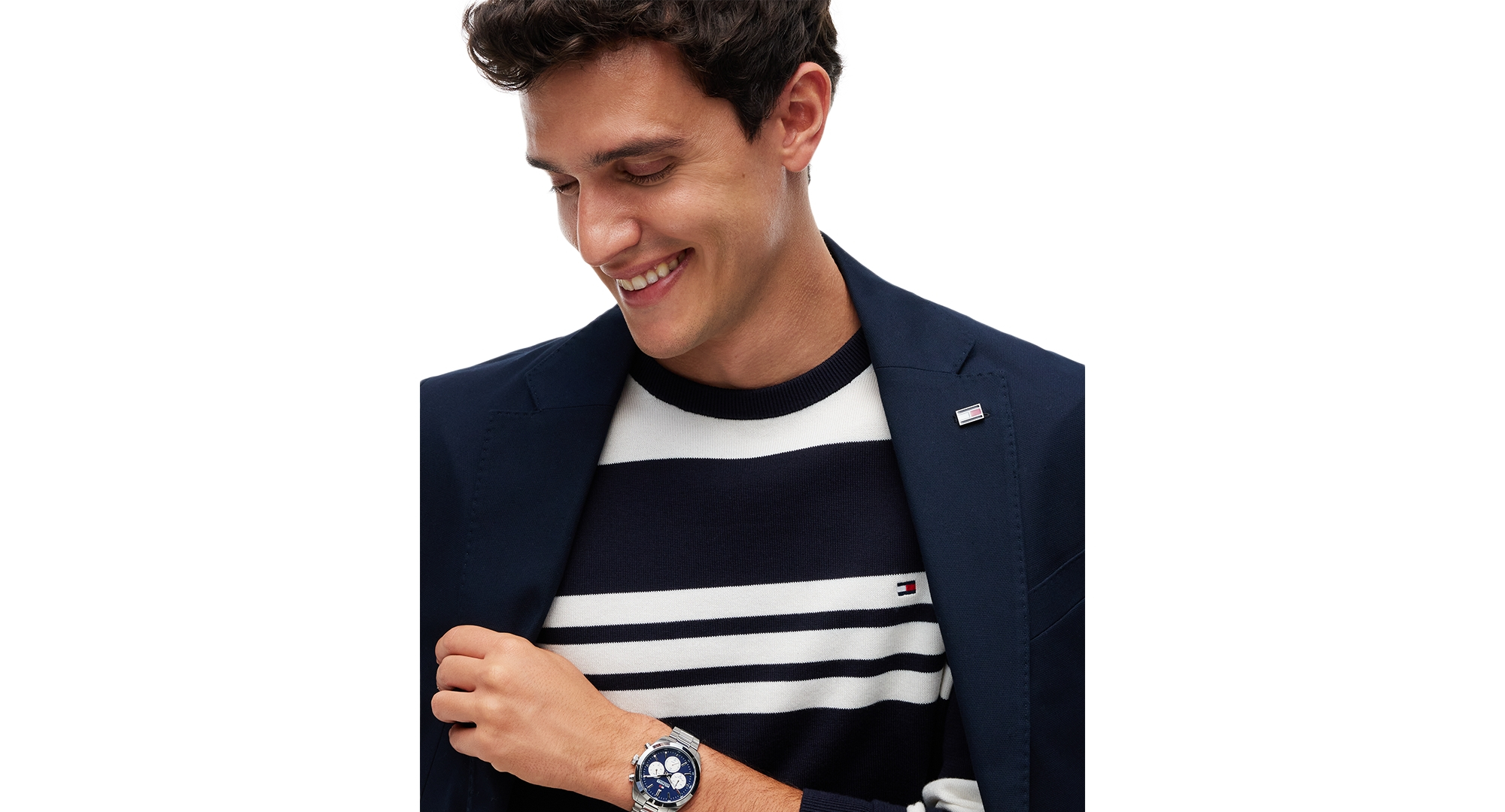 Tommy Hilfiger Men's Essential Cotton Crewneck Sweater - Navy Blue/Ivory Petal
