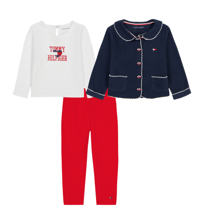 Tommy Hilfiger Girls' 2T-6X Peter Pan Collar Long-Sleeve T-Shirt, Jacket and Leggings, 3-Piece Set - Navy/White/Red