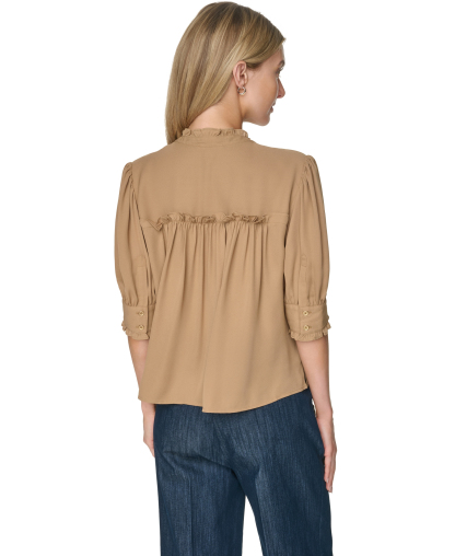 Tommy Hilfiger Women's Puff-Sleeve Ruffle Collared Shirt - Tigers Eye