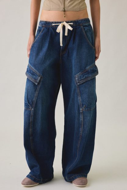 BDG Station Cocoon Baggy Barrel Leg Cargo Jeans - Vintage Denim Dark