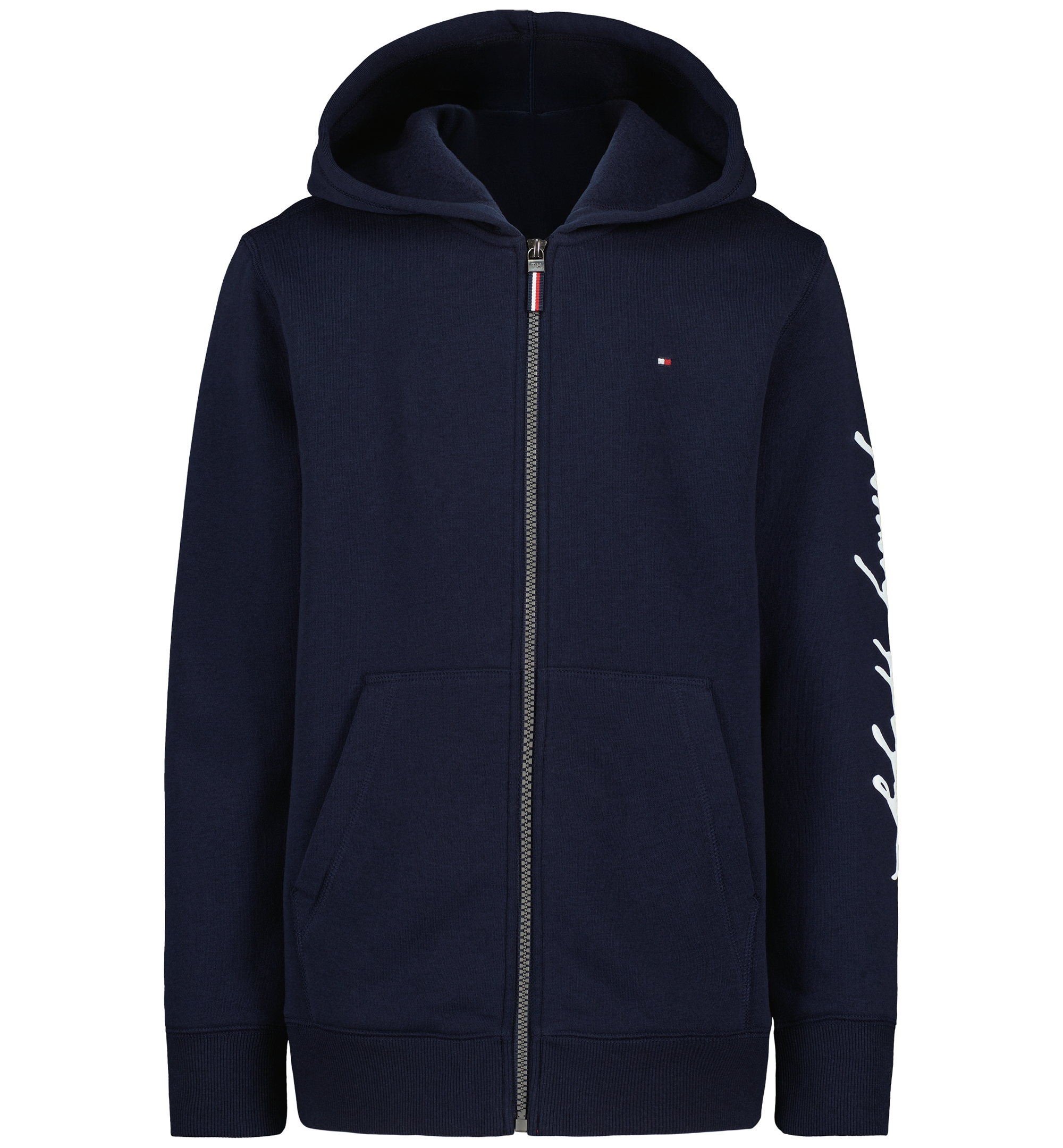 Tommy Hilfiger Boys' 8-20 Signature Full Zip Kangaroo-Pocket Cotton-Polyester Blend Zip Hoodie - Navy Blazer