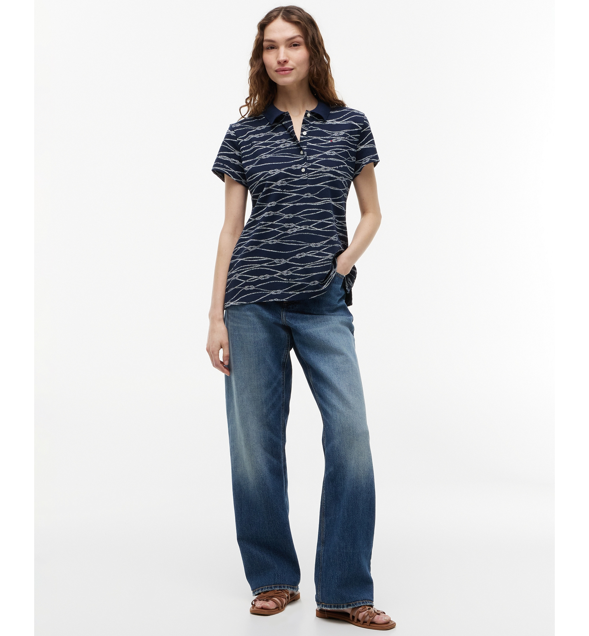 Tommy Hilfiger Women's Printed Short-Sleeve Polo Top - Handrawn Rope
