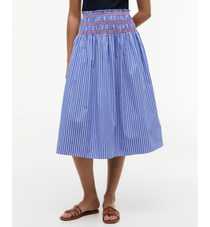 Tommy Hilfiger Women's Cotton Smocked Striped Midi Skirt - Smocking Stripe