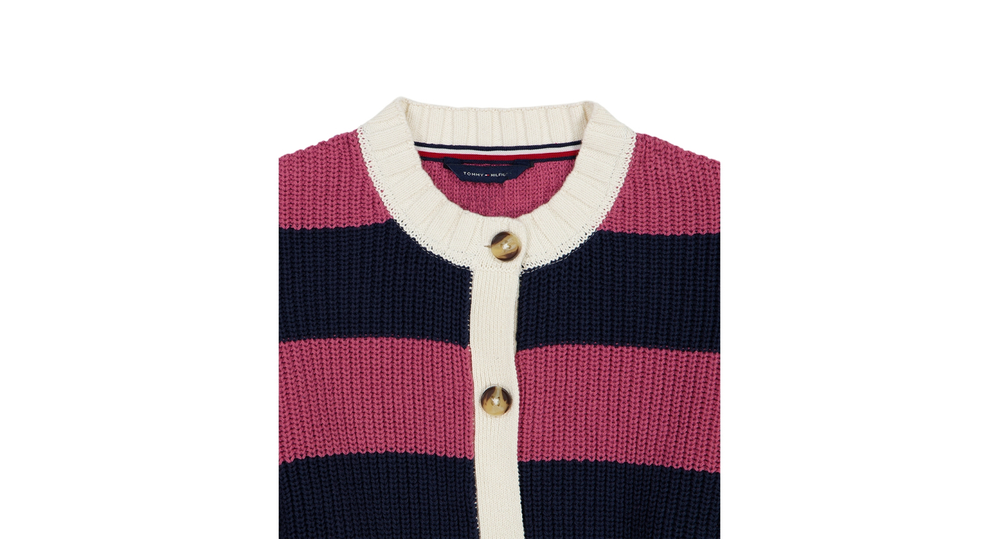 Tommy Hilfiger Girls' 7-16 Long-Sleeve Button Stripe Sweater - Navy Blazer/Purple