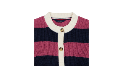 Tommy Hilfiger Girls' 7-16 Long-Sleeve Button Stripe Sweater - Navy Blazer/Purple
