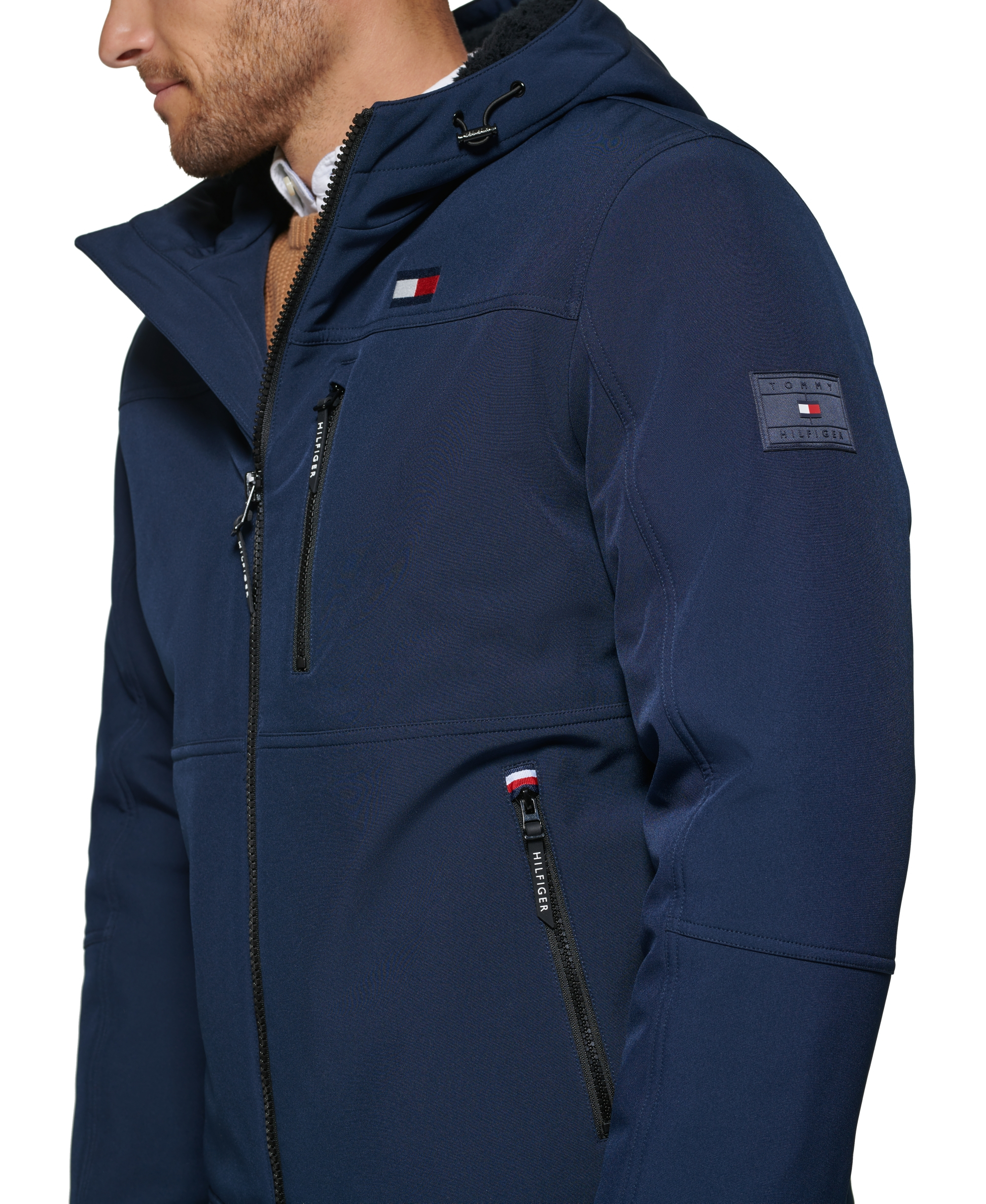 Tommy Hilfiger Men's Sherpa-Lined Softshell Hooded Jacket - Midnight
