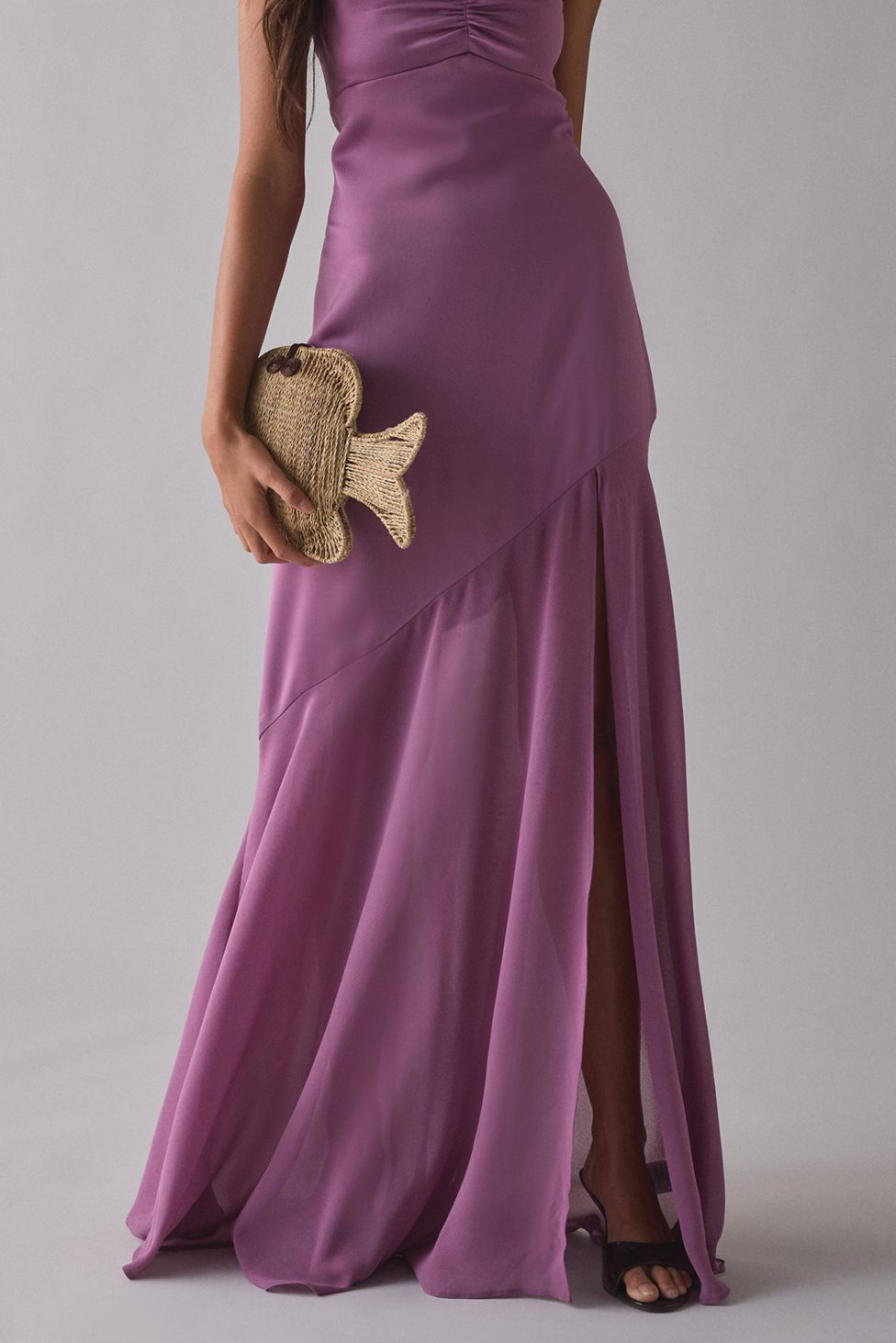 UO Sky High Sheer Illusion Asymmetric Maxi Dress - Purple