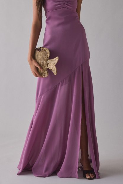UO Sky High Sheer Illusion Asymmetric Maxi Dress - Purple
