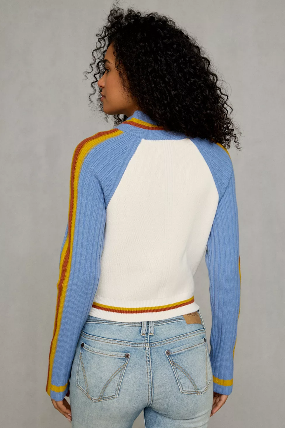 BDG Ruby Ribbed Knit Mockneck Zip-Up Cardigan - Orange Multi