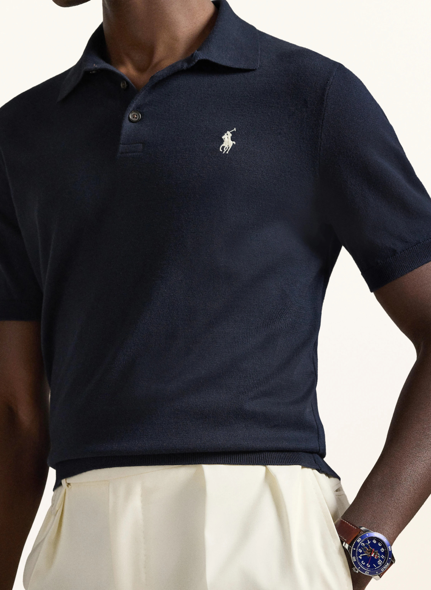 POLO RALPH LAUREN Strick-Poloshirt – DUNKELBLAU / WEISS