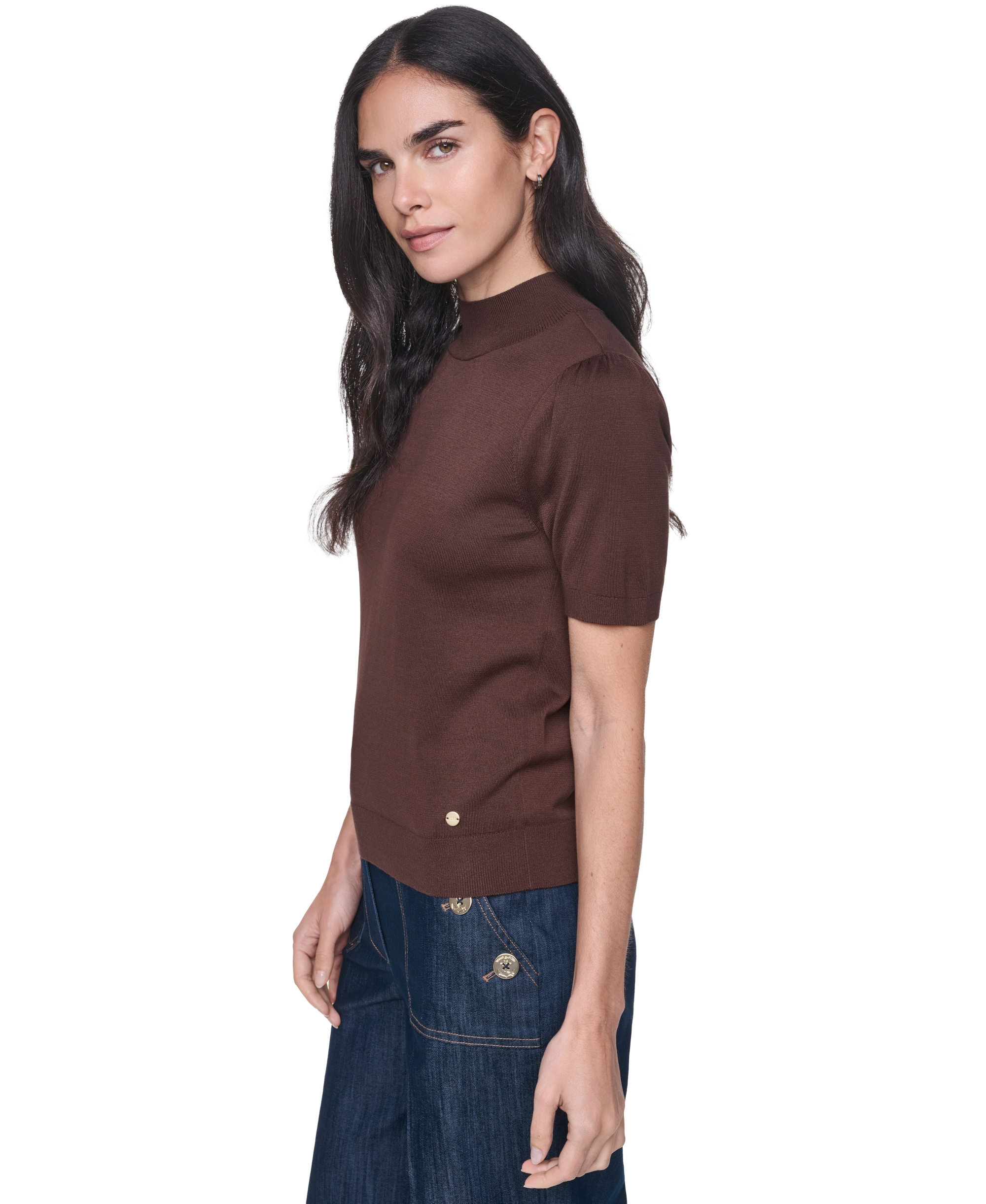 Tommy Hilfiger Women's Short-Sleeve Mock-Neck Puff-Sleeve Sweater - Chicory