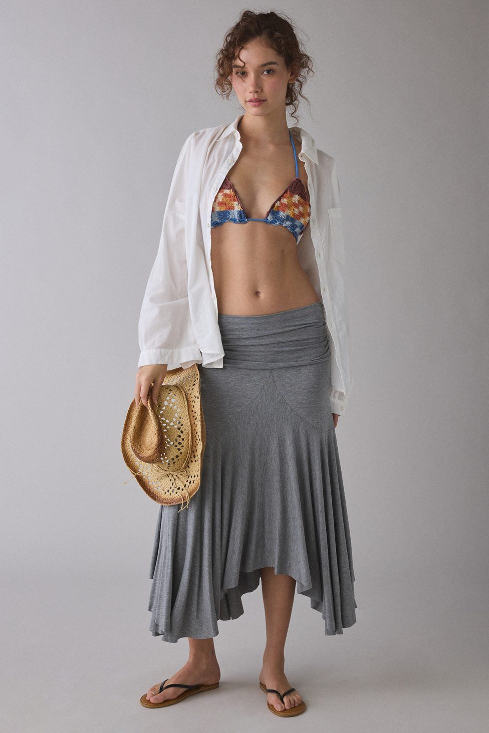 Kimchi Blue Jessica Asymmetric Low-Rise Midi Skirt - Grey